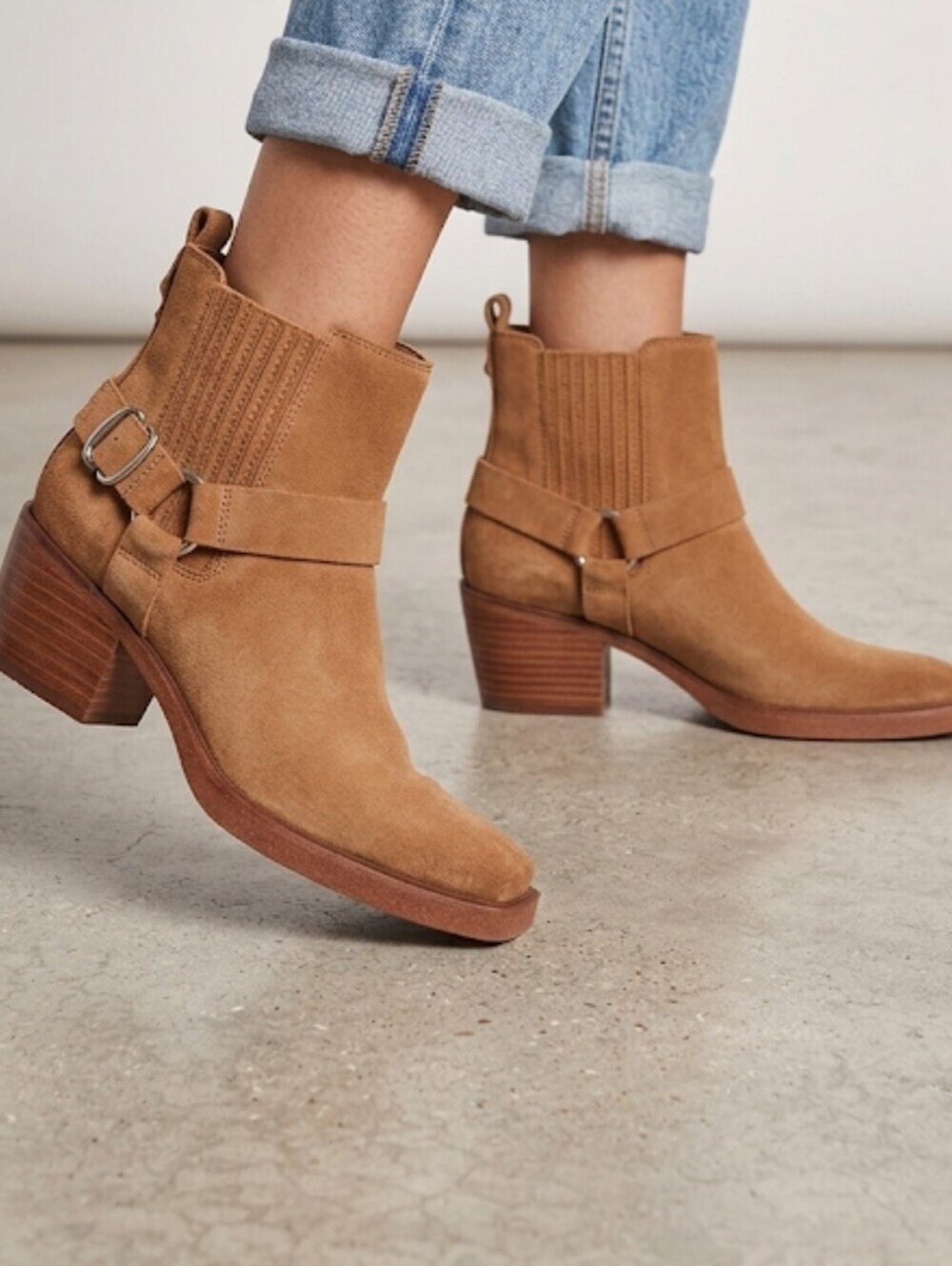 NEW Sam Edelman Womens Bellamie Camel Western Boho Heels Square Toe shoes